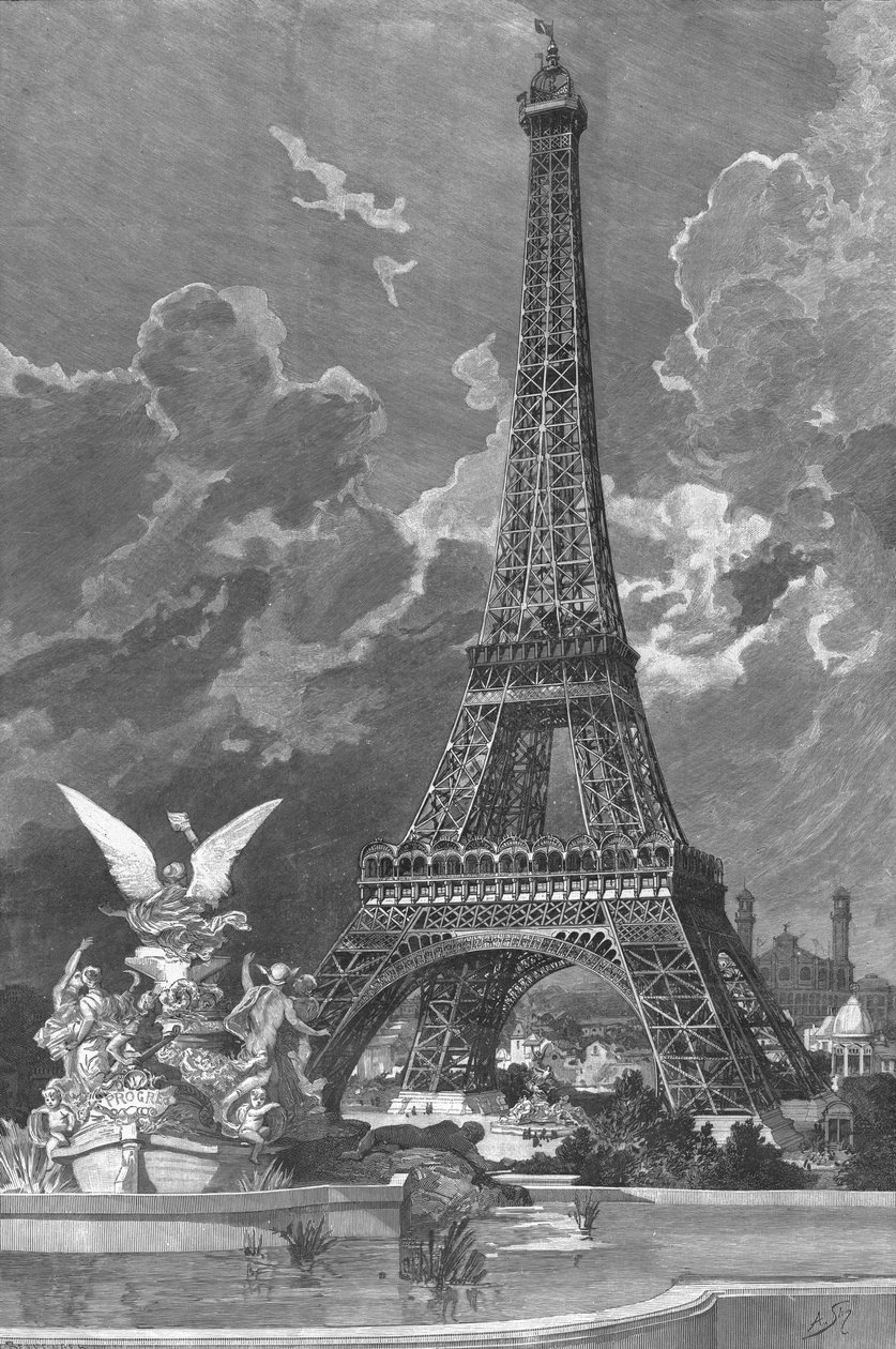 Eiffeltårnet (1887-89) Verdensudstilling i 1889 i Paris, 1888, indgraveret af Andre Slom eller Slomszynski (d.1909) af Albert Bellenger