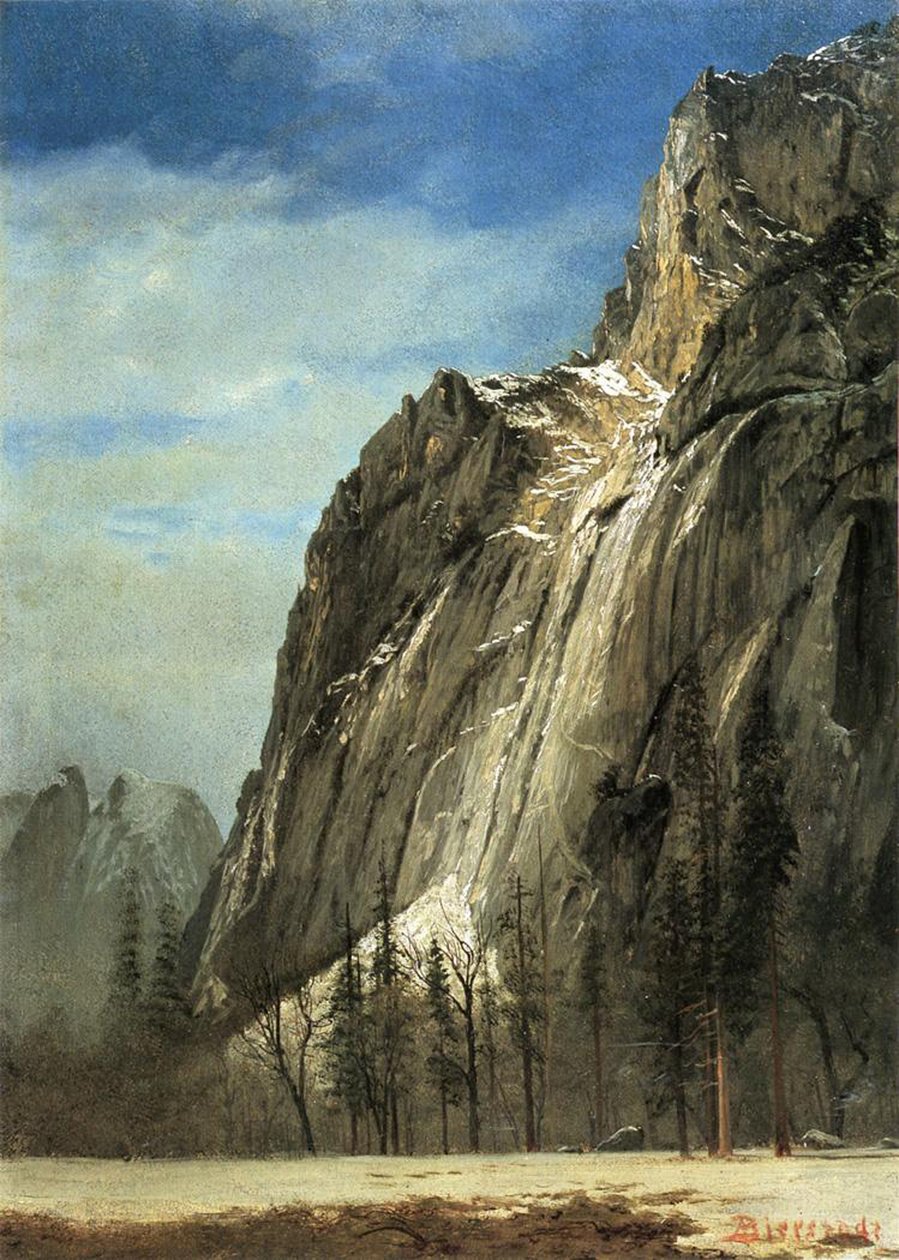 Cathedral Rocks, Yosemite, ca. 1872 (olie på papir på lærred) af Albert Bierstadt