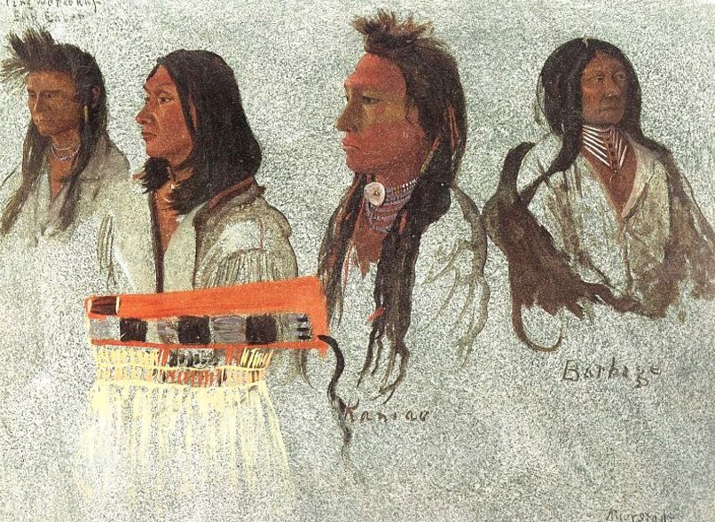 Fire indianere, skitse af Albert Bierstadt