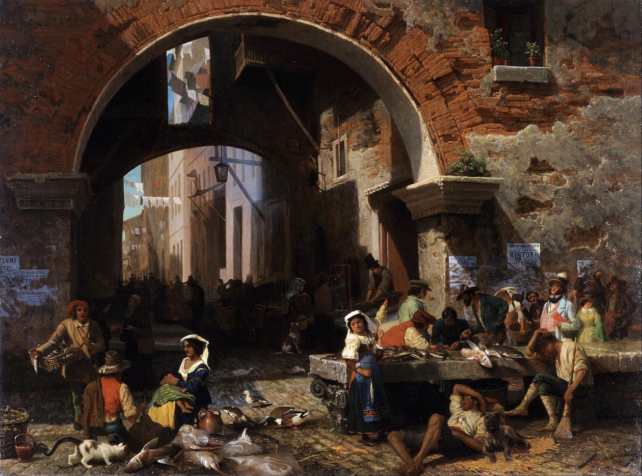 Romersk fiskemarked. Arch of Octavius af Albert Bierstadt