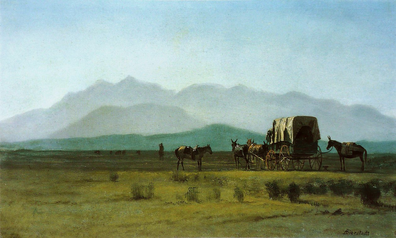 Surveyors Wagon in the Rockies af Albert Bierstadt