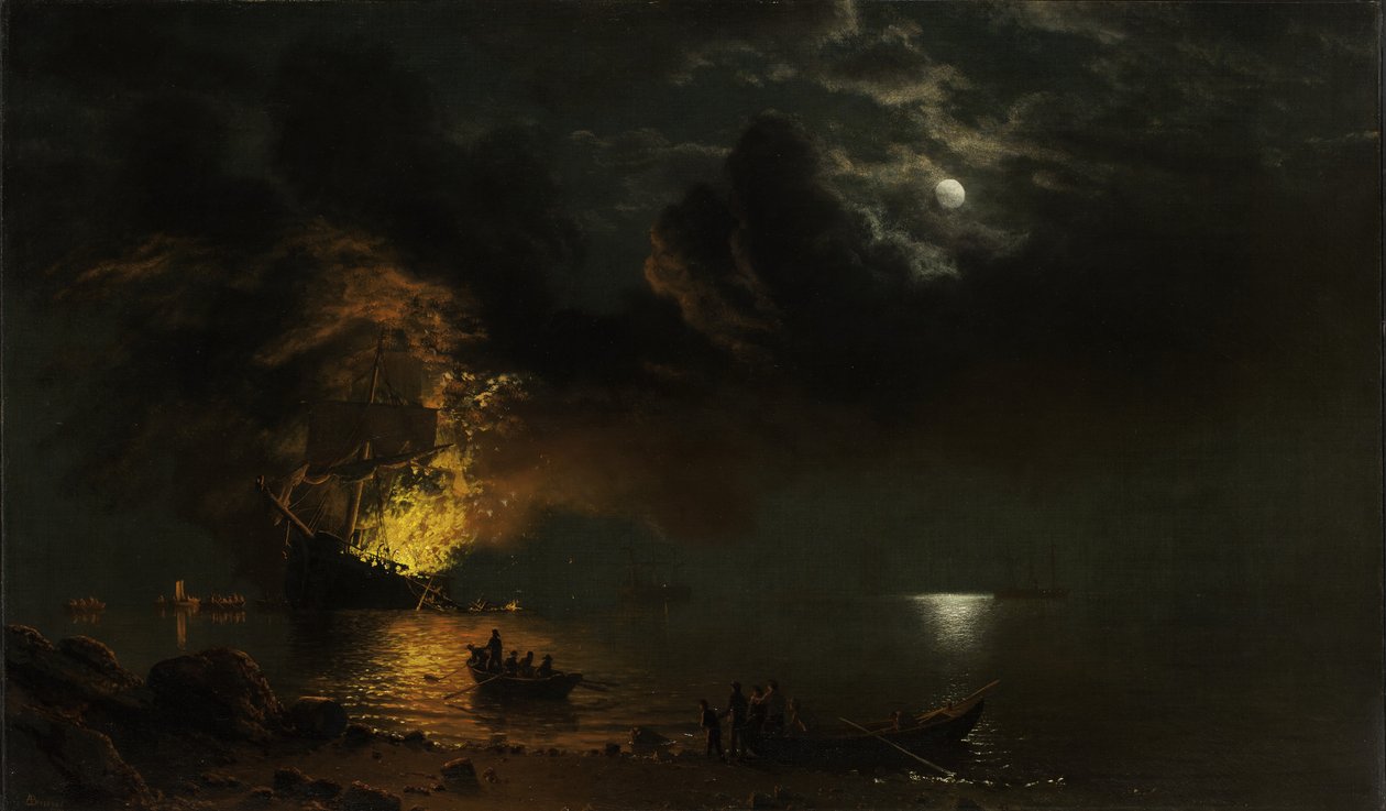 Det brændende skib, 1869 af Albert Bierstadt