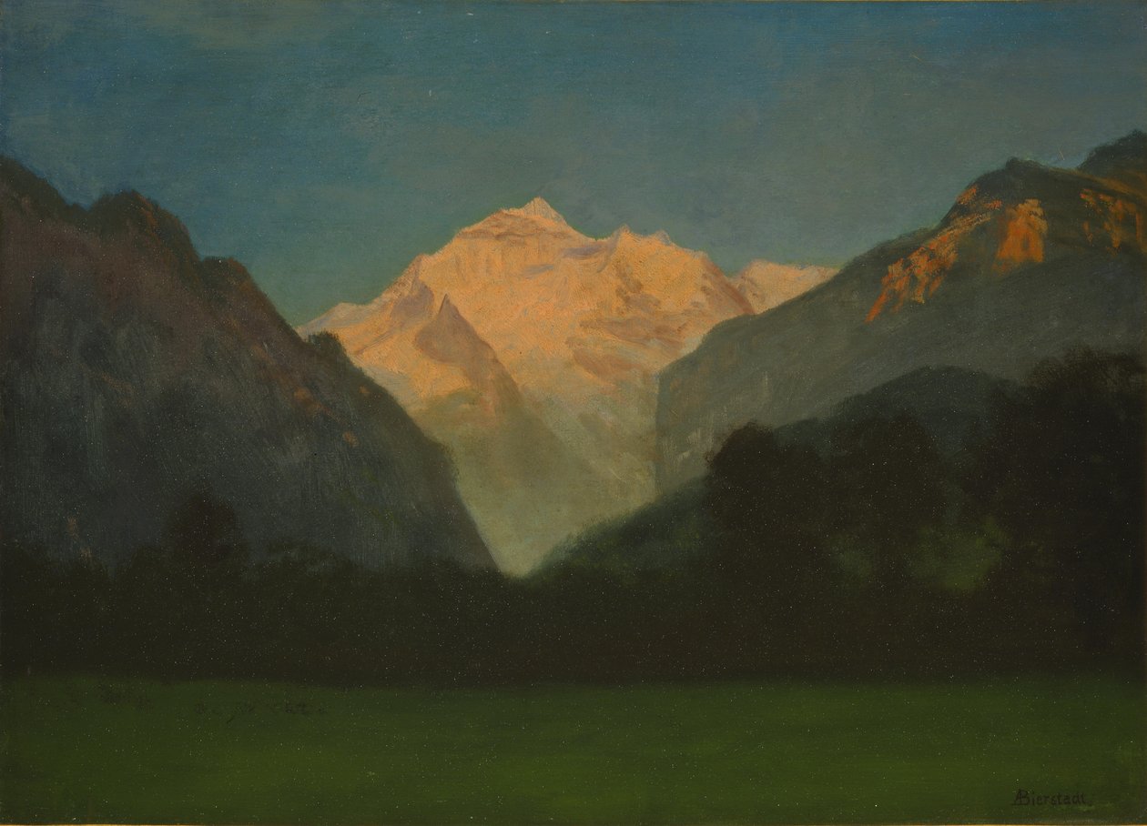 Udsigt over Glacier Park eller Sunset on Peak af Albert Bierstadt
