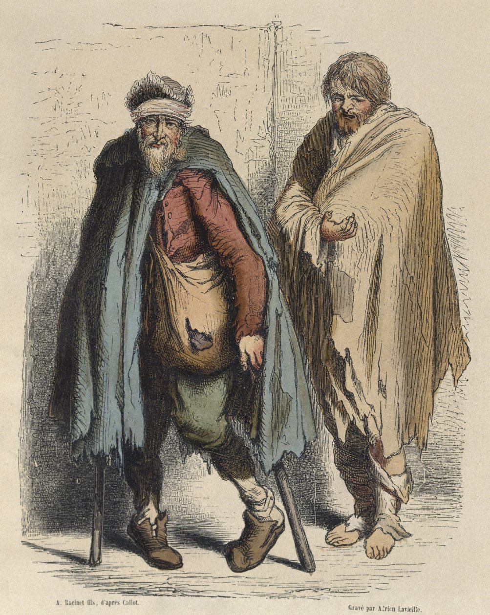 Tiggere, efter Jacques Callot (1592-1635) graveret af Adrien Lavieille (1818-62) (farvestik) af Albert Charles August Racinet