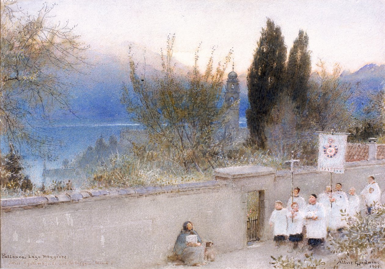Pallanza, Lago Maggiore (blæk) af Albert Goodwin