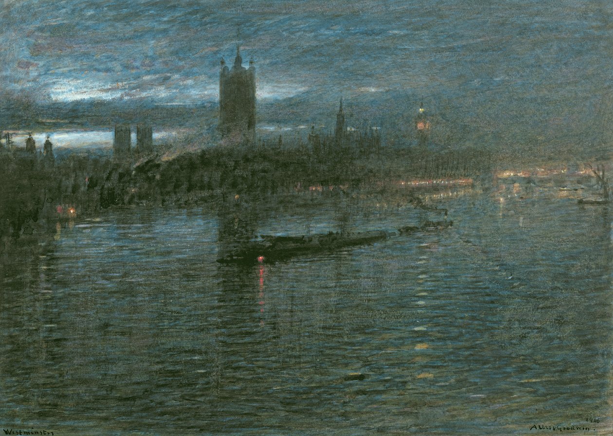 Westminster by Night af Albert Goodwin