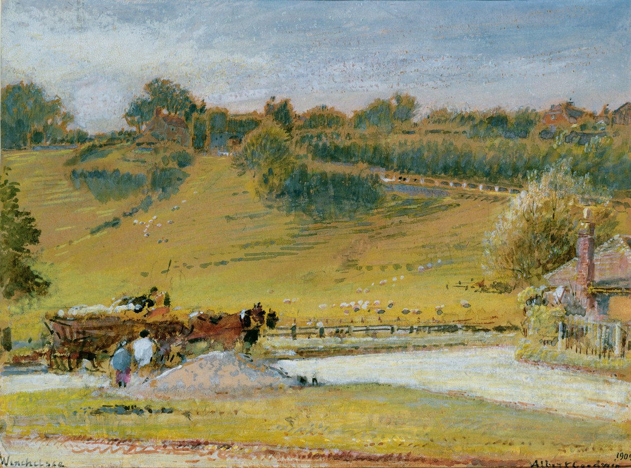 Winchelsea, 1909 (wc & bodycolour med blyant på papir) af Albert Goodwin