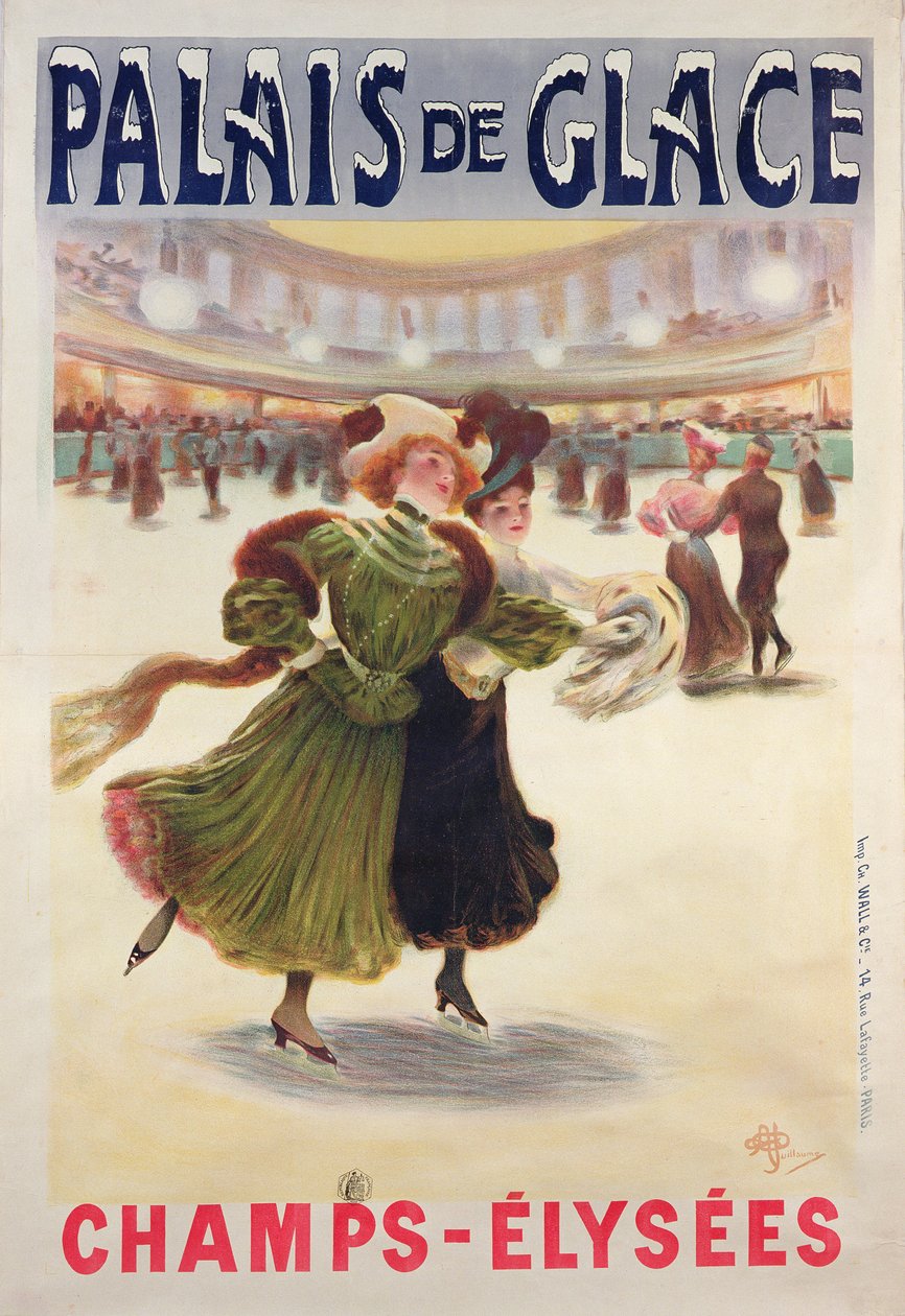 Plakat, der reklamerer for Palais de Glace skøjtebane på Champs-Elysees af Albert Guillaume
