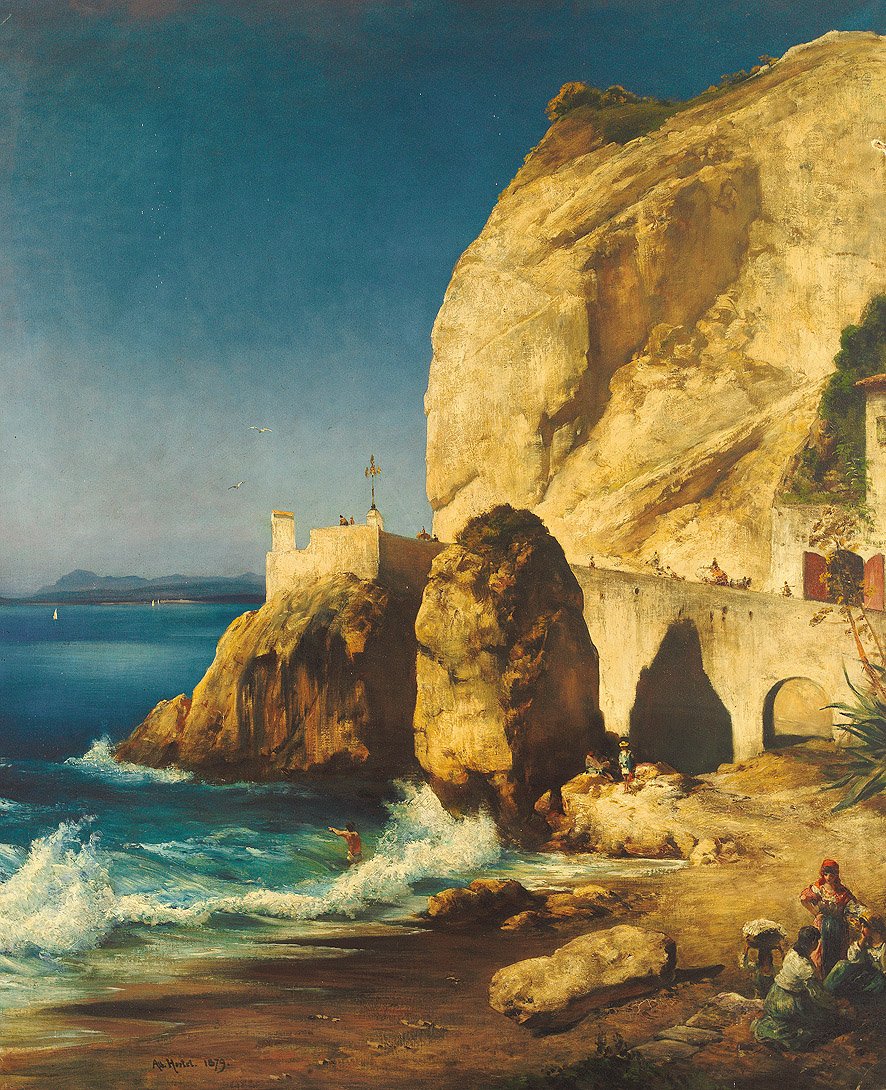 Stykke ved bredden af Capri med mennesker af Albert Hertel