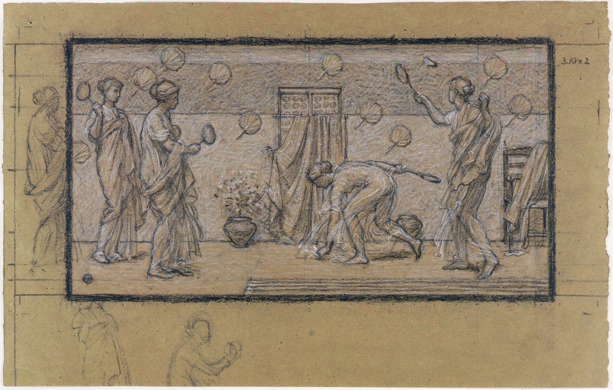 Studie til Battledore og Shuttlecock, ca.1871 (kridt over grafit på papir) af Albert Joseph Moore