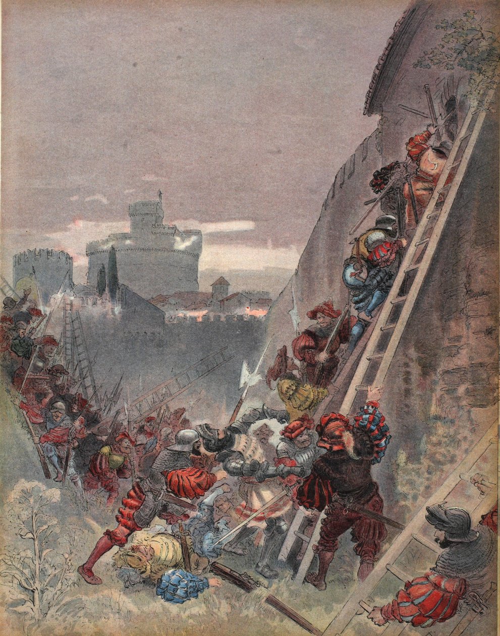 Bourbon dræbt under angrebet på Rom, 6. maj 1527, illustration fra 