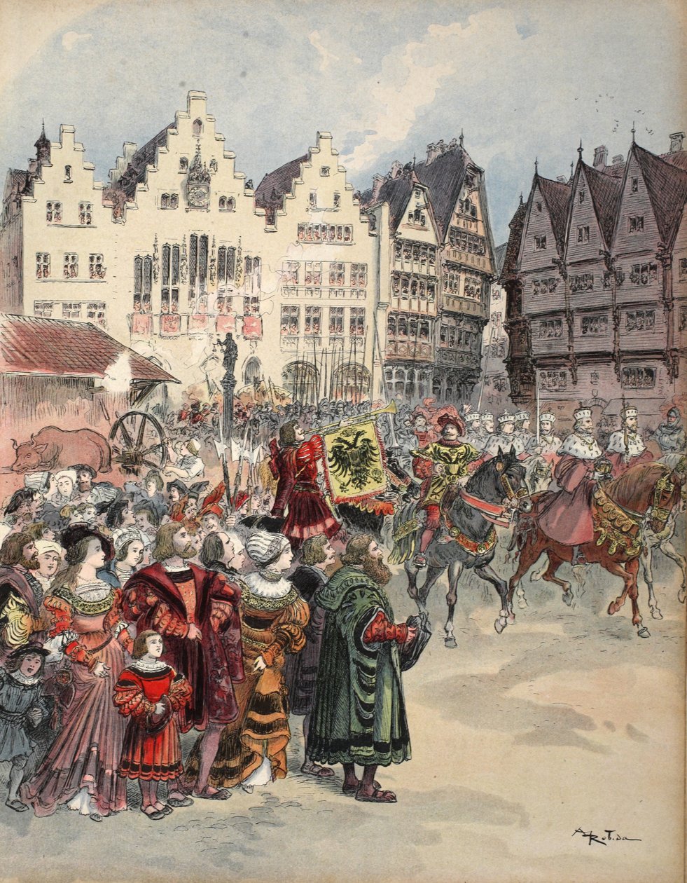 Valg til imperiet: optoget af de syv kurfyrster gennem Frankfurts gader, illustration fra 