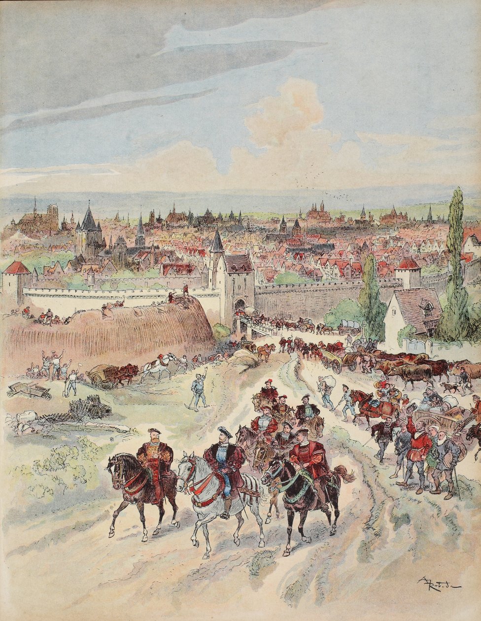Francis I inspicerer arbejdet på voldene i Paris, illustration fra 