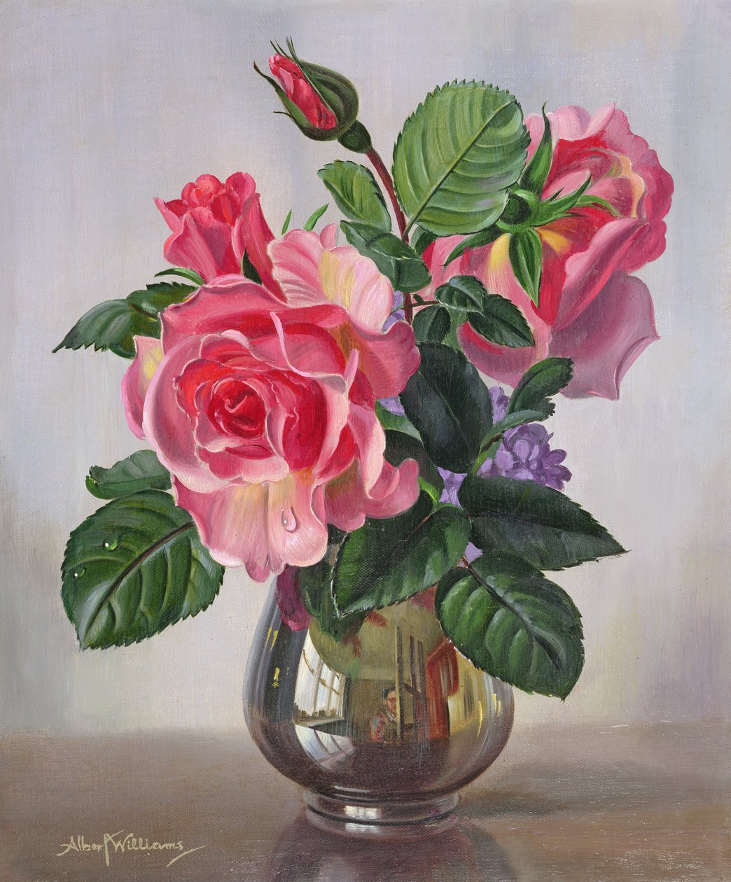 AB289 Lady Sylvia Roses i en sølvvase af Albert Williams