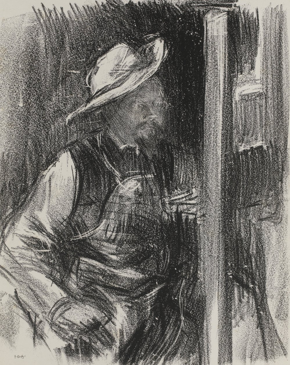 Portræt af en kunstner i en bredskygget hat, begyndelsen af 1900-tallet af Albert de Belleroche