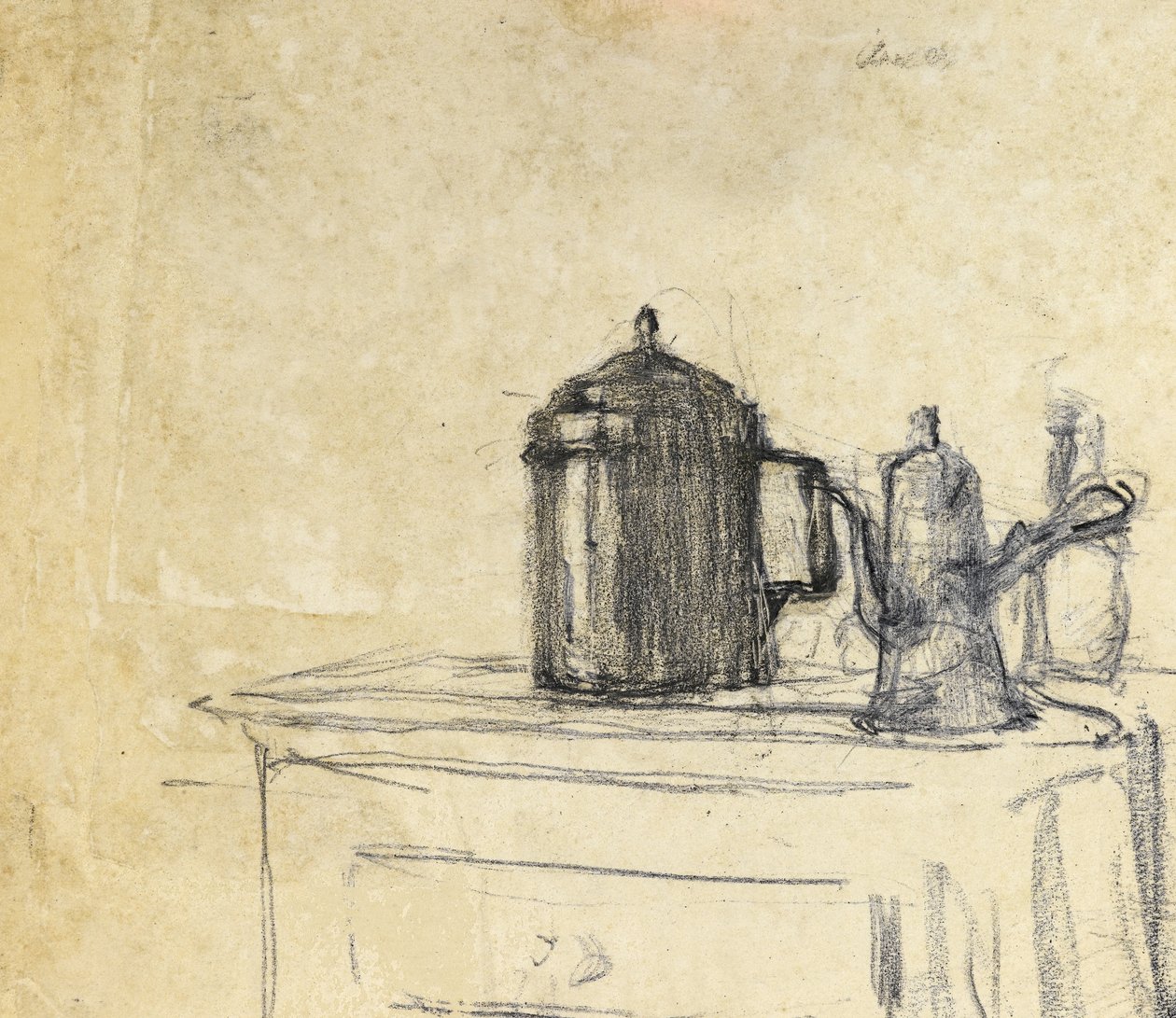 Stilleben af kander, ca. 1890 (sort kridt på papir) af Albert de Belleroche