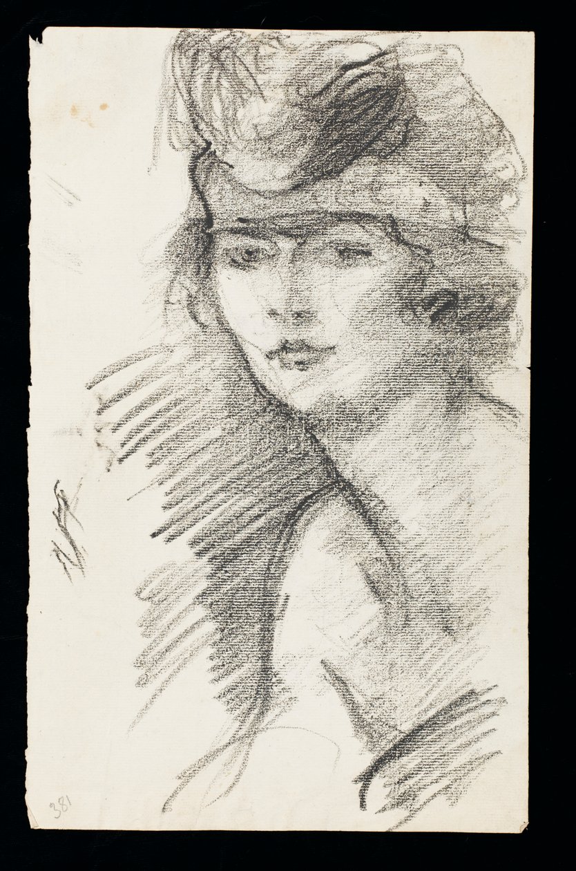 Studie af en model, med hårbånd, ca. 1900 (kul på papir) af Albert de Belleroche