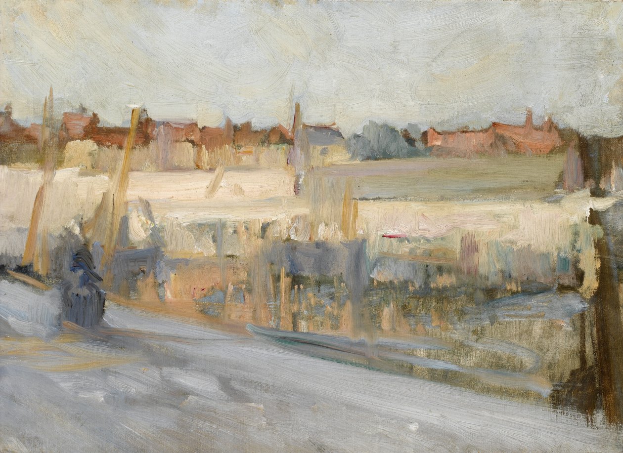 Udsigt over en havn, muligvis Boulogne Sur Mer af Albert de Belleroche