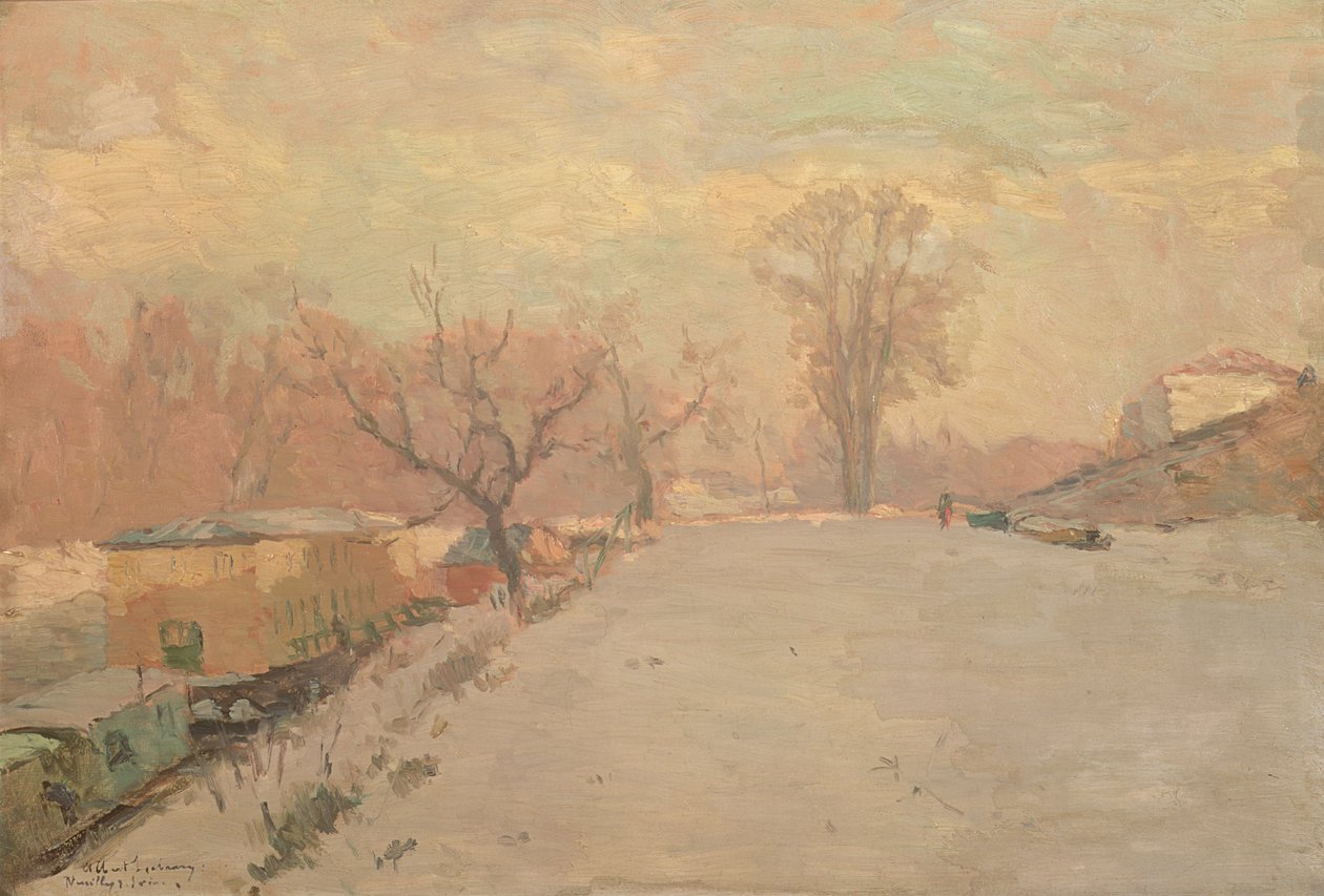 Vej ved Seinen ved Neuilly om vinteren, ca. 1888 af Albert Charles Lebourg