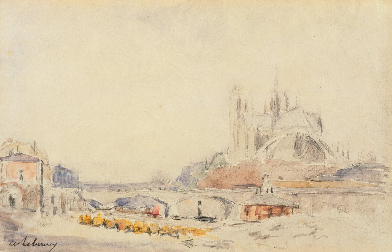 Udsigt over Pont de la Tournelle og Notre-Dame de Paris af Albert Charles Lebourg