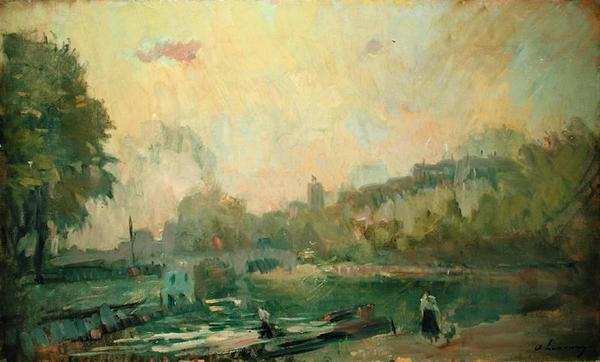 Langs Seinen (olie på lærred) af Albert Charles Lebourg