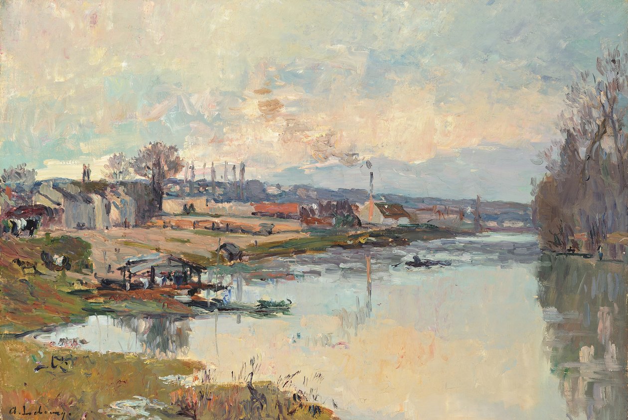 Seinen ved Port Marly (olie på lærred) af Albert Charles Lebourg