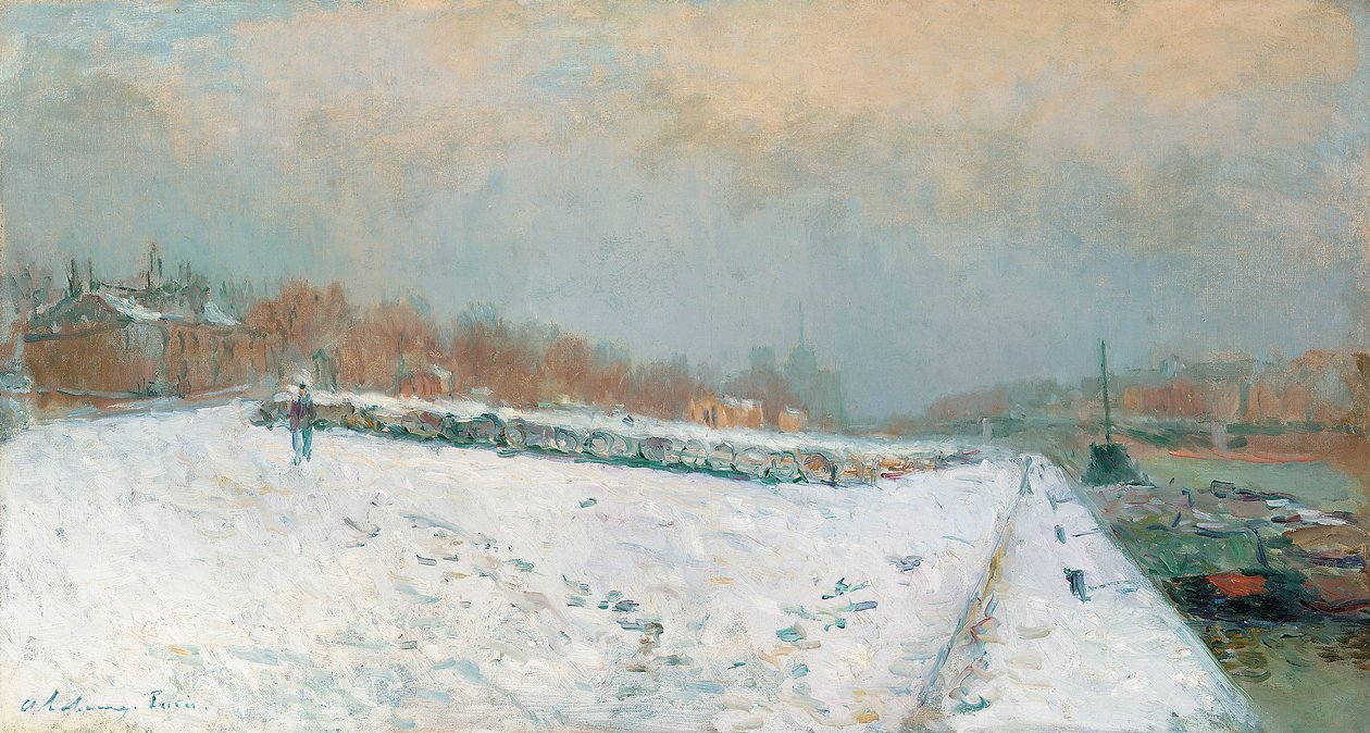 Port de Bercy, Winter (olie på lærred) af Albert Charles Lebourg