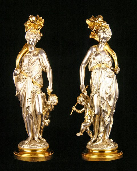 Ceres og Bacchus (bronze, forsølvet og parcelforgyldt på drejede parcelforgyldte sokler) af Albert Ernest Carrier Belleuse
