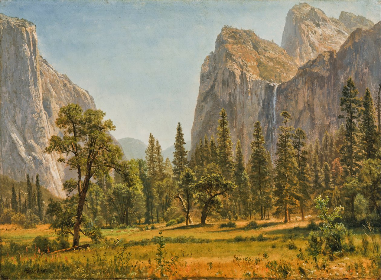 Bridal Veil Falls, Yosemite Valley, Californien af Albert Bierstadt