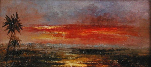 En tropisk solnedgang (olie på papir) af Albert (after) Goodwin
