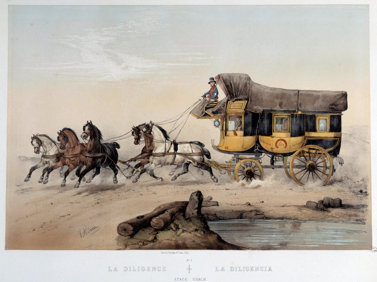 La diligence"" Litografi af Albert Adam (1833-?) 1870 Paris, Musee Carnavalet af Albert Adam