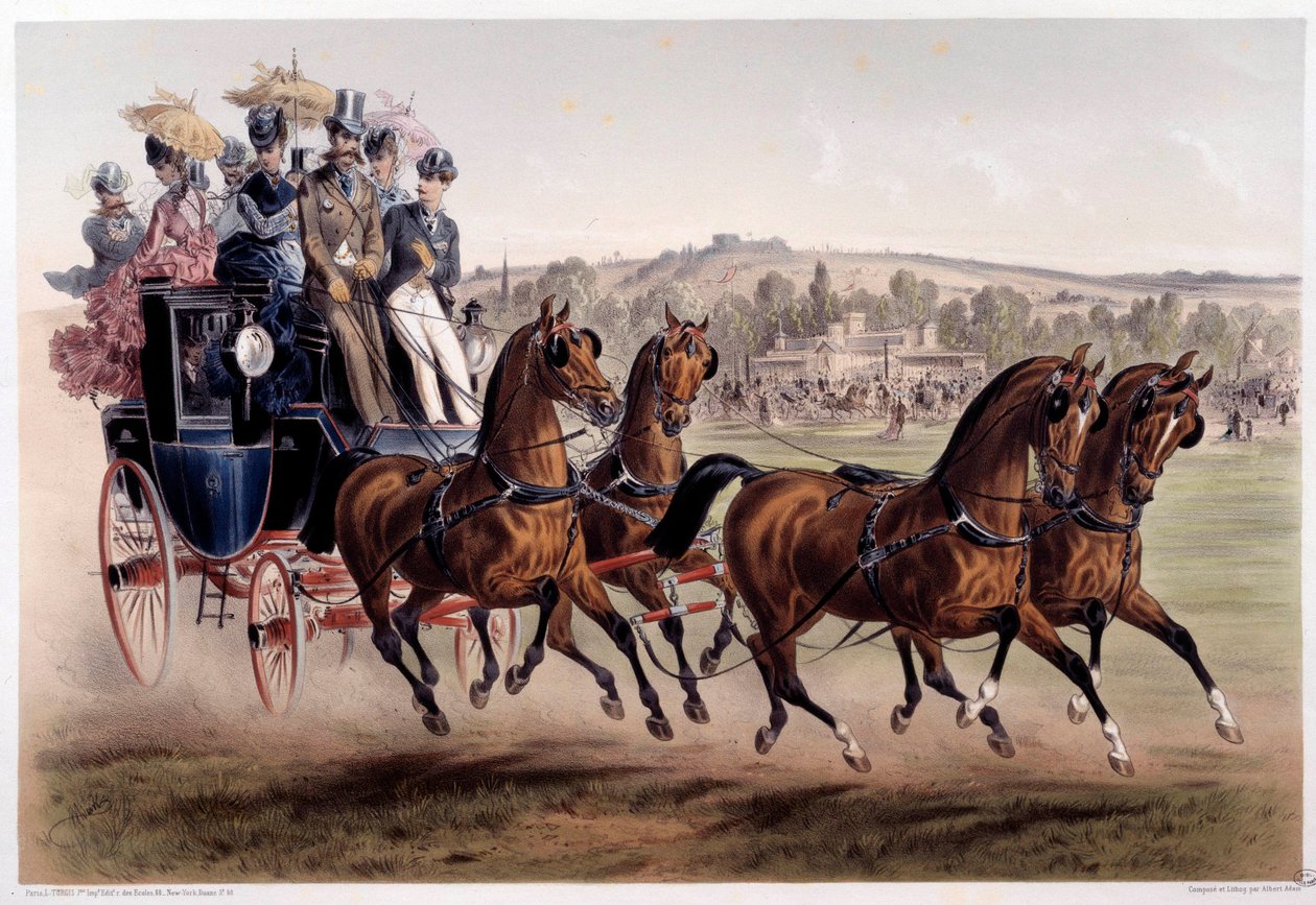 Postvogn, racernes tilbagevenden Tryk af Albert Adam (1833-?) 1800-tallets Paris, Musee Carnavalet af Albert Adam
