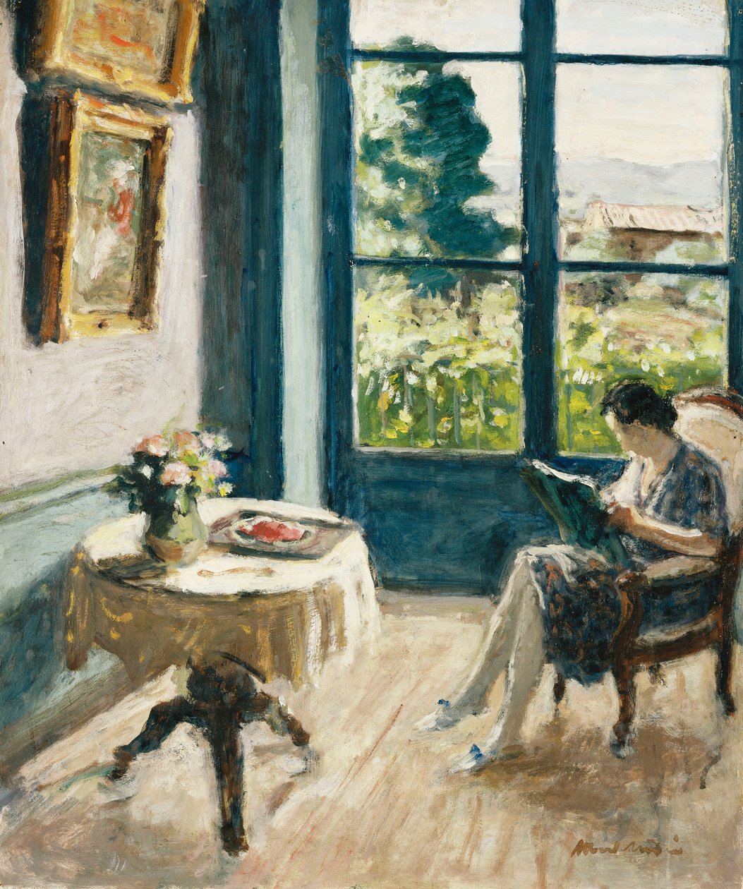 The Salon at Laudin; Le Salon a Laudin, ca. 1930 (olie på plade) af Albert Andre