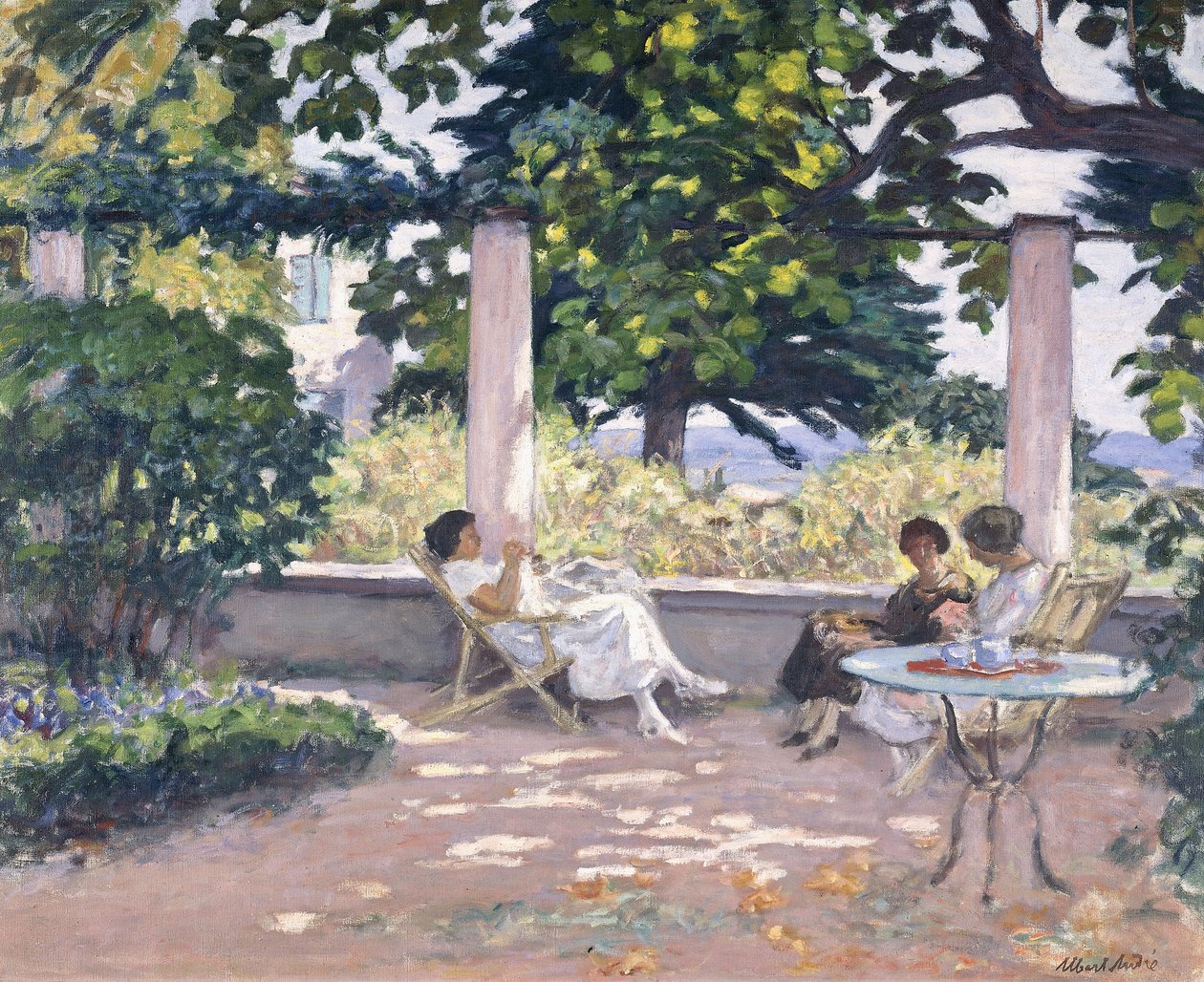 Tre piger på terrassen på Landau af Albert Andre