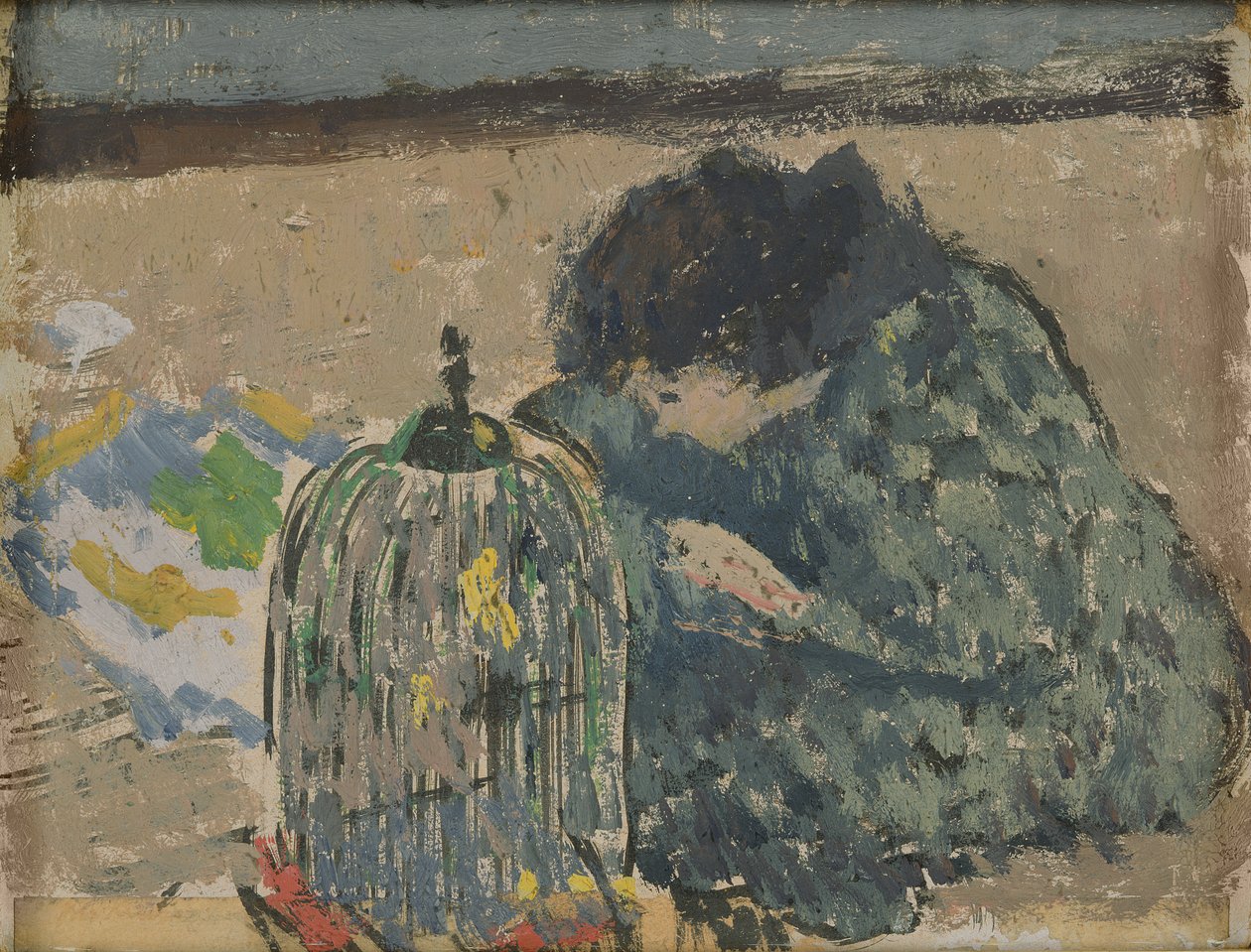 Kvinde med kanariefugl, ca. 1892-94 (olie på kort) af Albert Andre