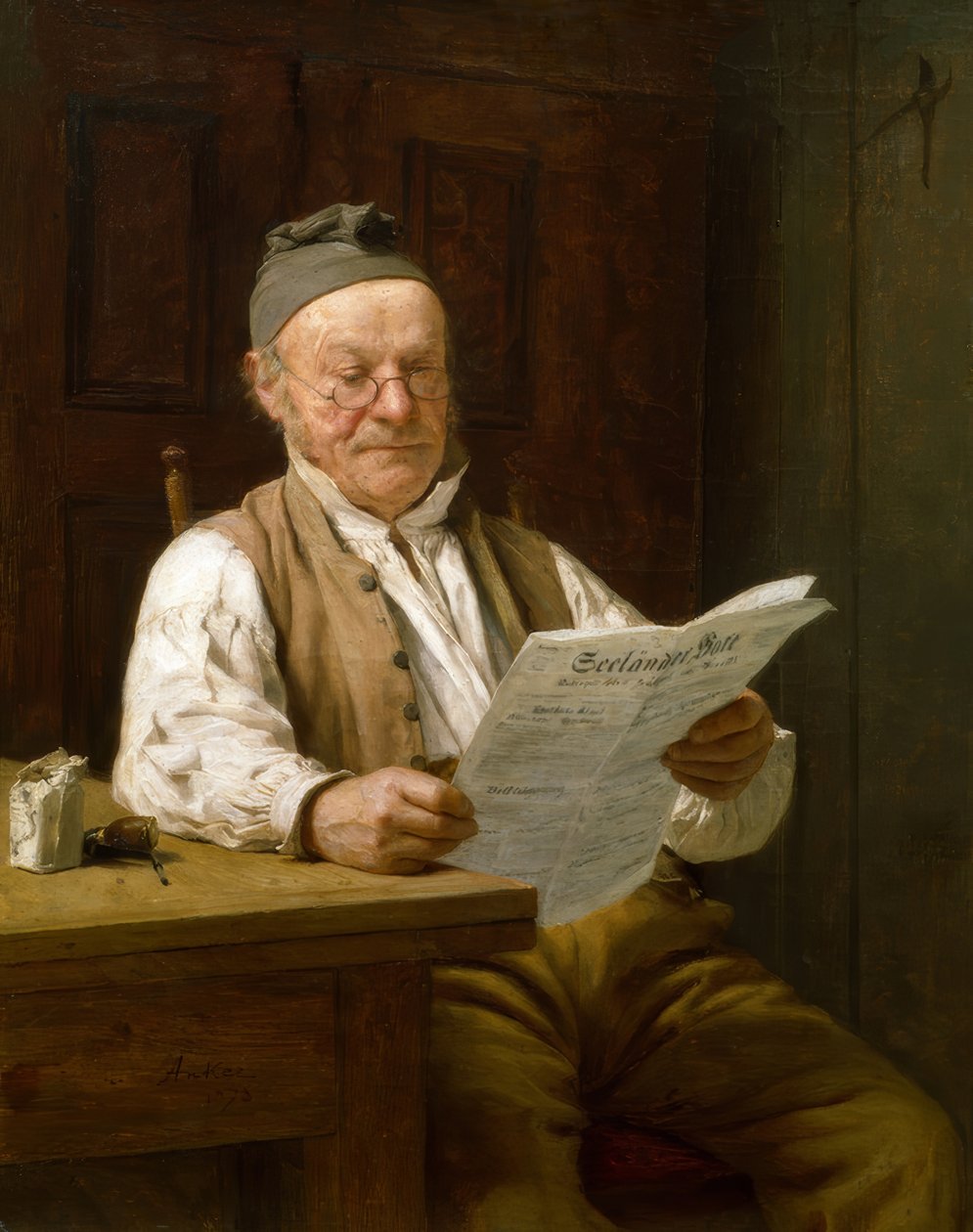 Berner bonde læser sin avis af Albert Anker