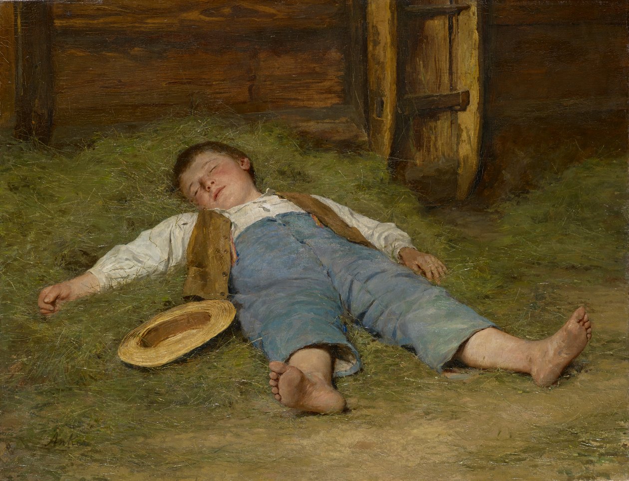 Dreng sover i høet, 1891-97 af Albert Anker