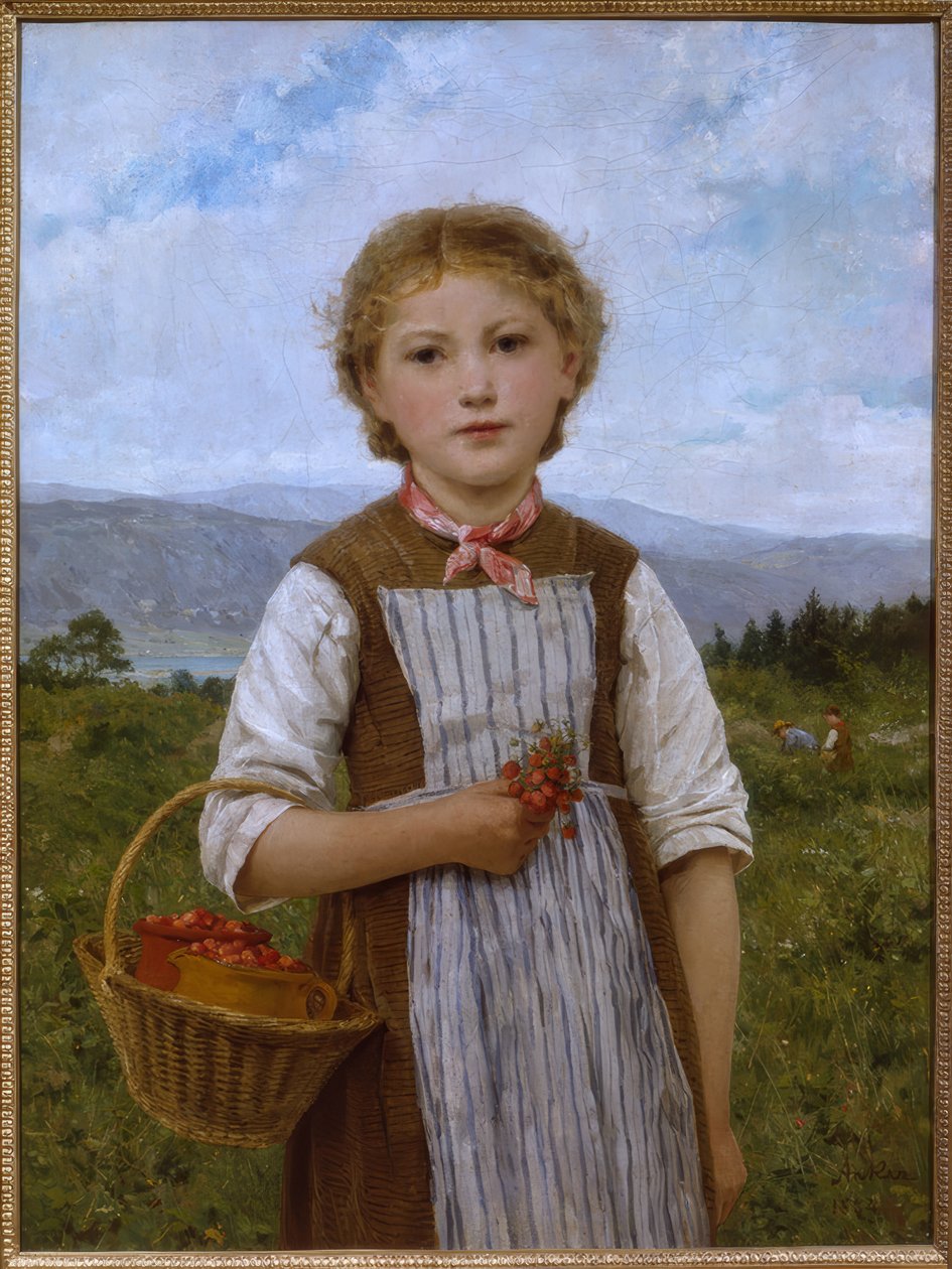 Pige med jordbær af Albert Anker