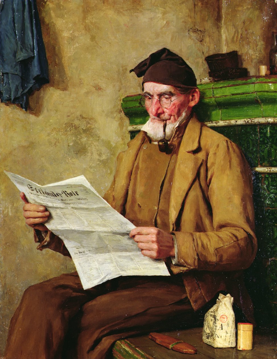 Gamle Feissli læser avisen af Albert Anker