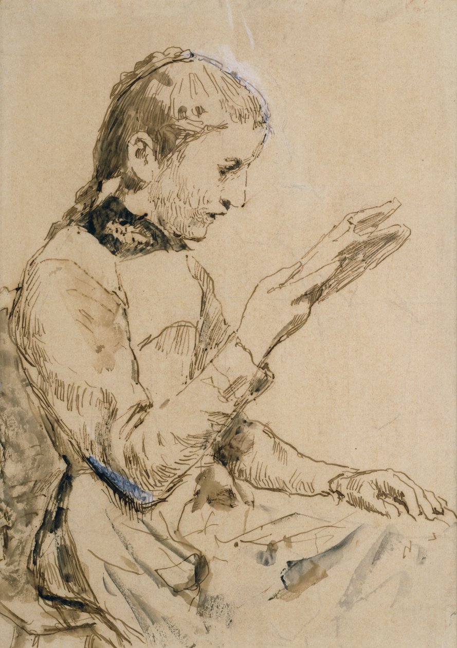 Læsepige (pen og blæk på papir) af Albert Anker