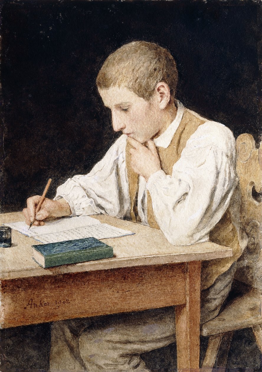 Skrivende dreng, 1902 af Albert Anker