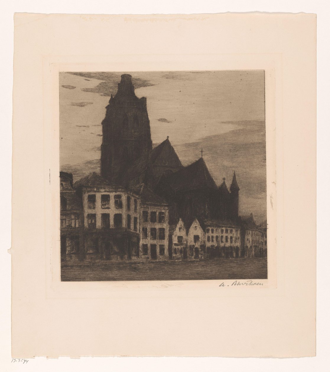 Udsigt over Saint Walburga-kirken i Oudenaarde af Albert Baertsoen (signed by artist)