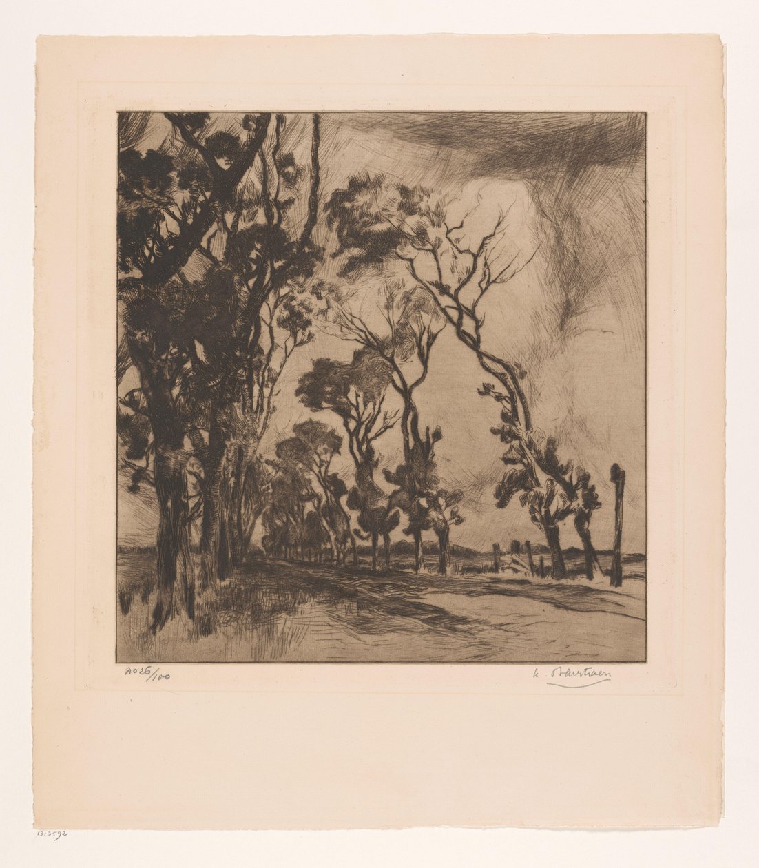 Landskab med allé mod Oostende af Albert Baertsoen (signed by artist)