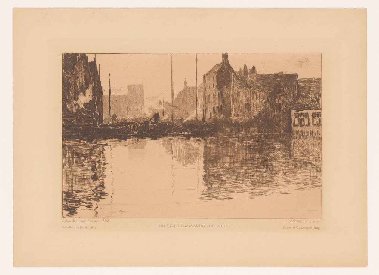 Havneudsigt i Flandern En ville Flamande, le soir (titel på objekt) af Albert Baertsoen