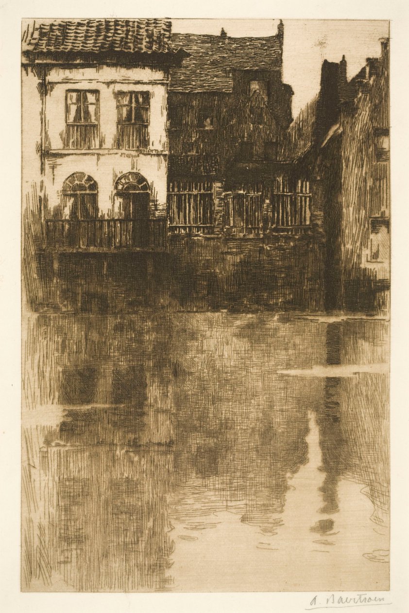 Gamle huse langs vandet af Albert Baertsoen
