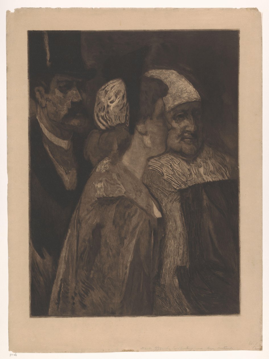 To kvinder og en mand med høj hat Les trois contemporains (original titel) af Albert Bertrand