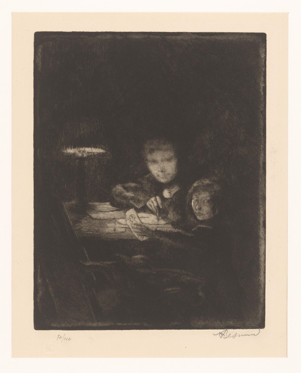 Børn tegner i tusmørket af Albert Besnard (signed by artist)