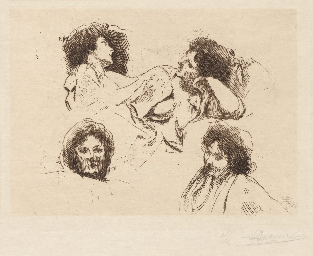 Four Heads of Women: Undersøgelse til "The Happy Island" af Albert Besnard