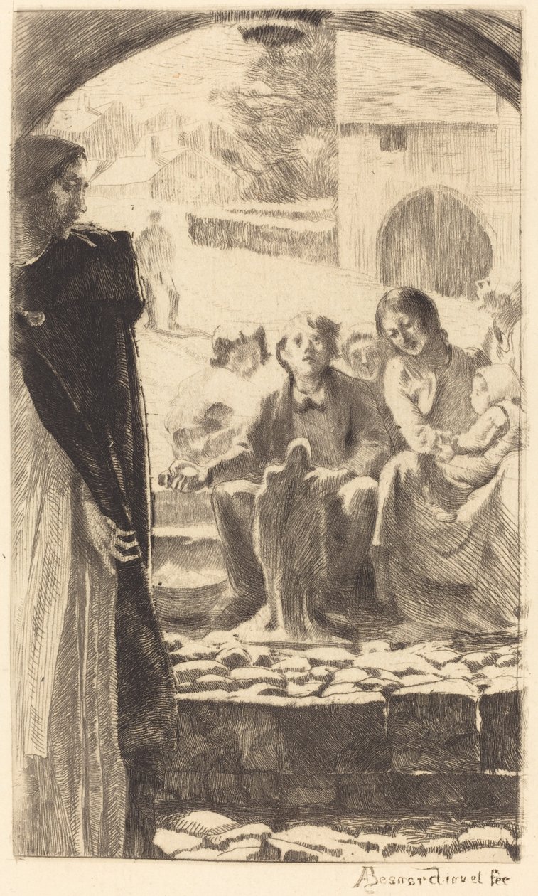 Pierre kopierer jomfruen fra portalen til kirken Marly af Albert Besnard
