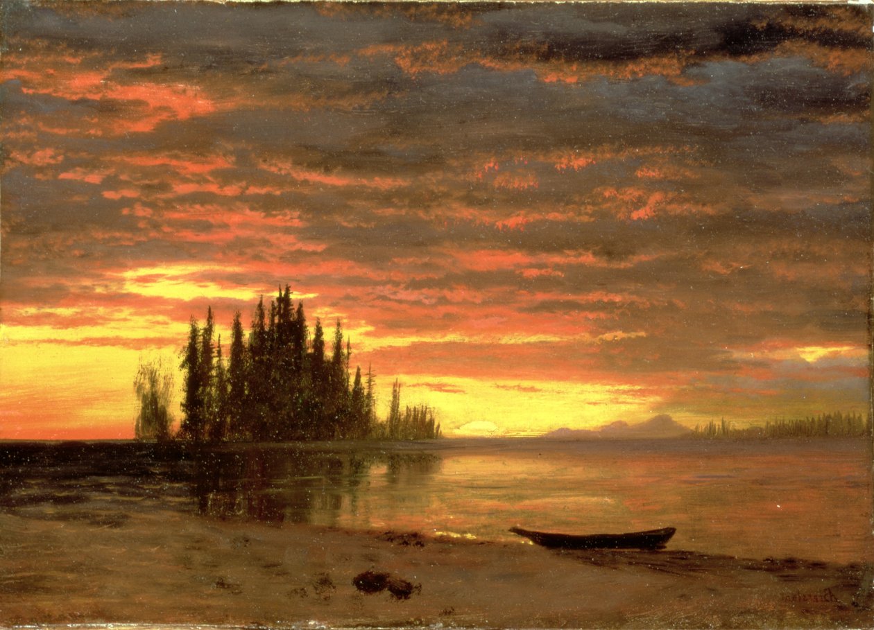 Californien solnedgang af Albert Bierstadt